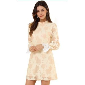 Ruffle Crew Neck Formal Elegant Mini Floral Lace Dress